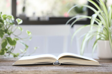 opened notebook on brown wooden table indoor house
