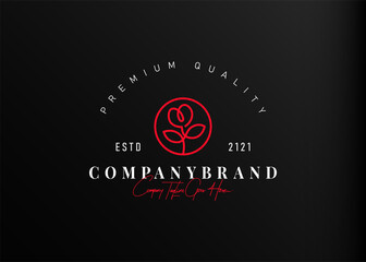 Abstract rose logo design inspiration. Vector illustration of elegant minimalistic rose flower. Modern vintage icon design template with line art style.