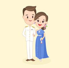 Fototapeta premium Cartoon Couple in Thai Costume 