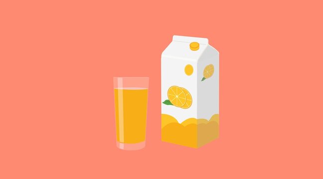 Vector Isolated Illustration of a Orange Juice Box and a Glass of Juice
