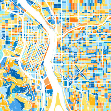 Art map of Portland, UnitedStates in Blue Orange