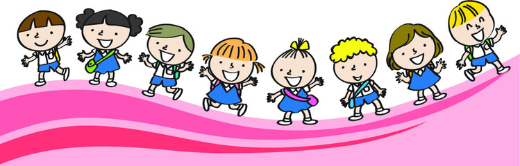 vector cartoon school kids happy