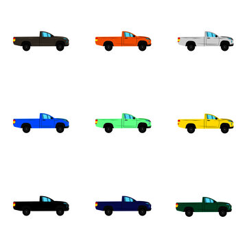 Set Of Side Single Cab Pick Up Truck On White Background