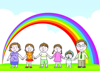 vector cartoon family holding hands