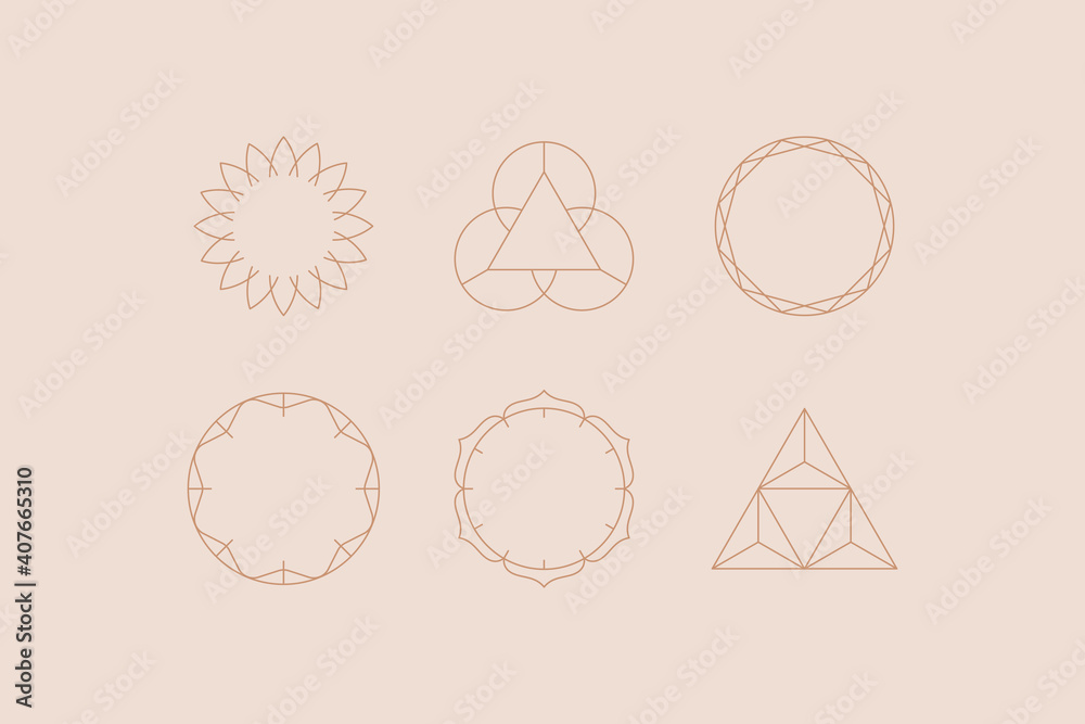 Poster Vector set of linear boho icons and symbols -  logo design templates  and prints - abstract design elements for decoration in modern minimalist style for social media posts, stories