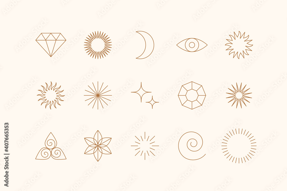 Aufkleber vector set of linear icons and symbols - stars, moon, sun - abstract design elements for decoration 