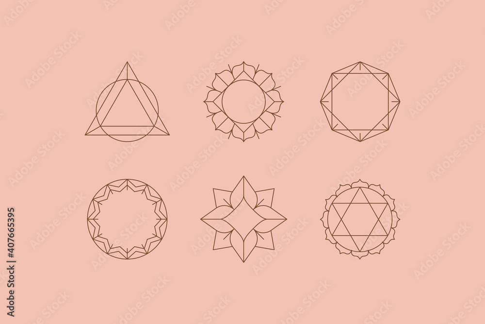 Poster Vector set of linear boho icons and symbols -  logo design templates  and prints - abstract design elements for decoration in modern minimalist style for social media posts, stories