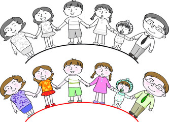 vector cartoon family holding hands