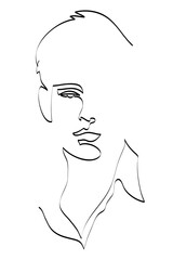 Abstract male face drawing with lines, fashion concept, man beauty minimalist, vector illustration for t-shirt, print design, covers, web