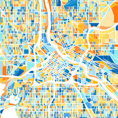 Art map of Minneapolis, UnitedStates in Blue Orange