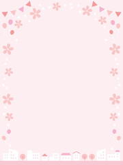 Spring cityscape frame 淡いピンク色の春の街並みのフレーム