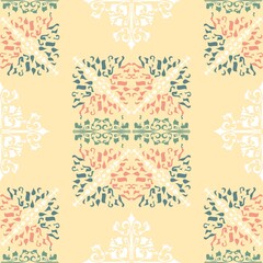 Abstract Peach And Green Pattern On Cream