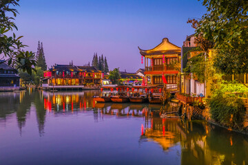 Obraz premium Weekend getaway from bustling city of Shanghai to an ancient water town of Zhujiajiao to see one of the ancient water town in China, where people call Venice of the East