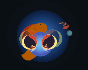 Fish in a space aquarium vector illustration