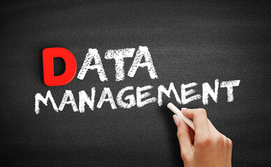 Data Management text on blackboard, technology concept background