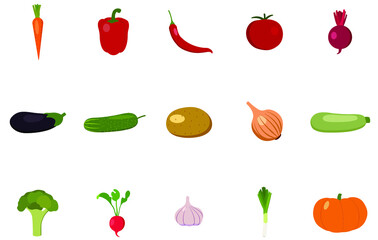 Set of vegetables on a white background. Flat style