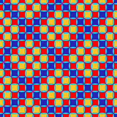 Seamless, Vector Abstract Image Made of Red, Yellow Squares and Blue Cross-Shaped Lines. Application in Design Possible