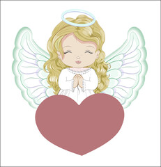 angel and heart Valentines Day card - obrazy, fototapety, plakaty