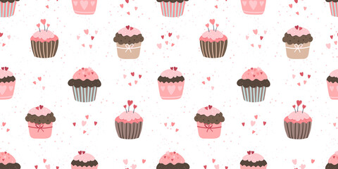 Lovely hand drawn Valentine's Day seamless pattern, cute design elements, boho style, great for wrapping, textiles, fashion, banners, wallpapers - vector design