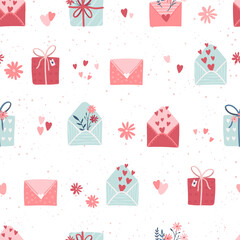 Lovely hand drawn Valentine's Day seamless pattern, cute design elements, boho style, great for wrapping, textiles, fashion, banners, wallpapers - vector design
