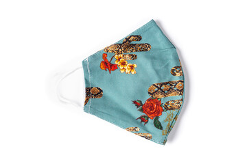 Mask, face shield, mask with filter, cotton mask, trendy pattern mask, on a white background isolated. 