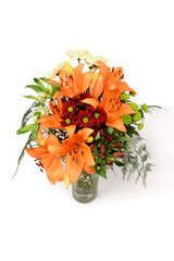 Bouquet of flowers in the box isolated on white background