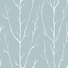 Vector grey branches trees white seamless pattern