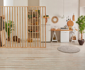 Modern kitchen background style with dishwasher and refrigerator style, interior concept. Sink...