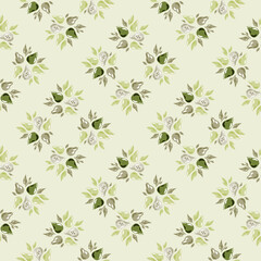 Fototapeta premium Organic cartoon autumn harvest seamless pattern with pear and leaf shapes. Grey light background.