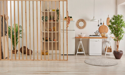 Modern kitchen background style with dishwasher and refrigerator style, interior concept. Sink...