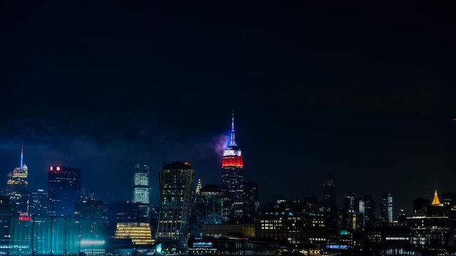 New York, NY, USA - July 4, 2020 : Time lapse of 4th of July Fireworks near the Empire State Building in New York City