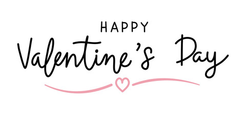 Happy Valentine’s Day black handwritten typography on white background. Greeting card. vector, flat