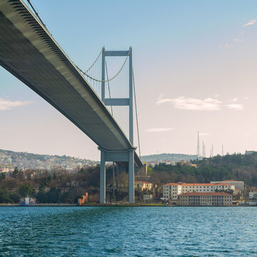 Tower of Bosporus suspension bridge, Ortakoy district, Istanbul Turkey