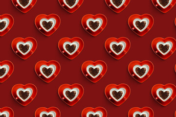 Fototapeta premium . A seamless pattern with a cup of coffee on a plate. Concept for Valentine's Day, or wedding celebration.