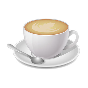 White cup of cappuccino with  spoon illustration