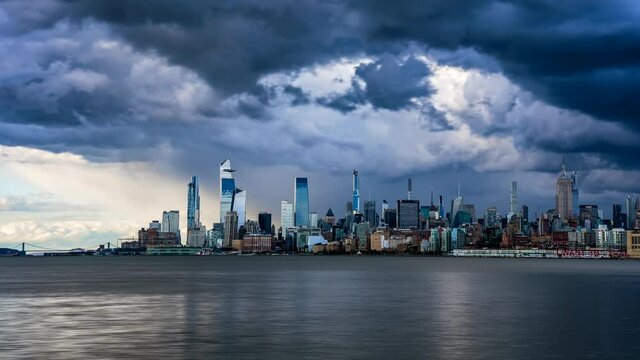 New York, NY, USA - April 1, 2020 : Time lapse of a storm in Midtown, NYC