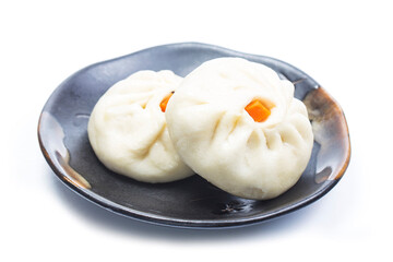 chinese food steamed stuffed bun closeup photograph isolated white background