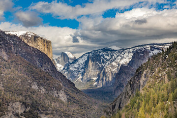 beautiful view in Yosemite valley with half dome and el capitan