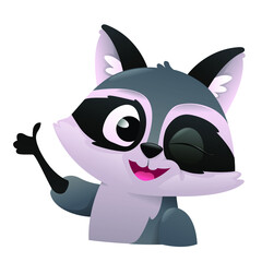 Cartoon raccoon. Funny raccoon characters in different situations. Emotions little raccoon. Flat illustration with cute raccoon isolated on white background. Vector illustration