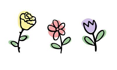 Set of hand-drawn flowers isolated on white background. Vector illustration