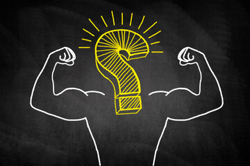 muscular body with question mark