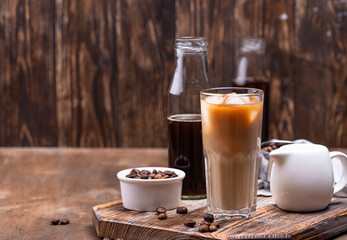 Cold brew coffee with ice and milk