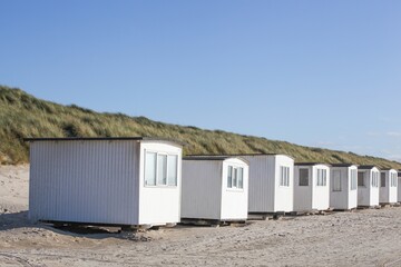 Fototapeta na wymiar Beach huts in Lokken, Denmark
