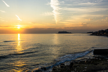 稲村ヶ崎からの夕焼けと江ノ島