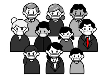 マスクをした人々