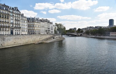 View of the river Seine and buildings in Paris, France.