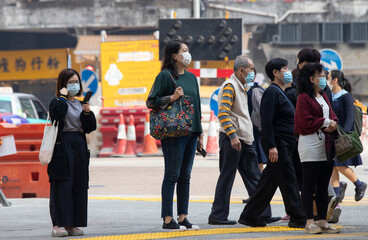 2021 Jan 22,Hong Kong Citizens wearing the face masks on the street to prevent COVID-19 infection...