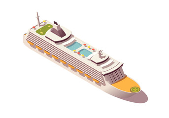 Isometric Cruise liner vessel. Low poly passenger ship. Vector illustrator. Collection