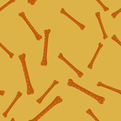 Random seamless pattern with doodle bones ornament in hand drawn style. Yellow pale background.