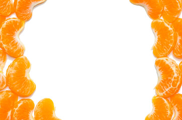 Citrus composition. Consists of tangerine slices on a white background. Top view, flat lounger, copy space.